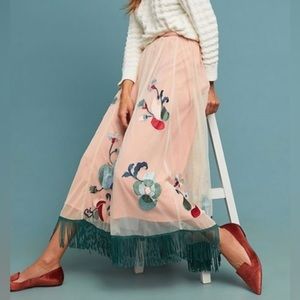 Anthropologie tulle embroidered skirt with fringe ! Sz 4